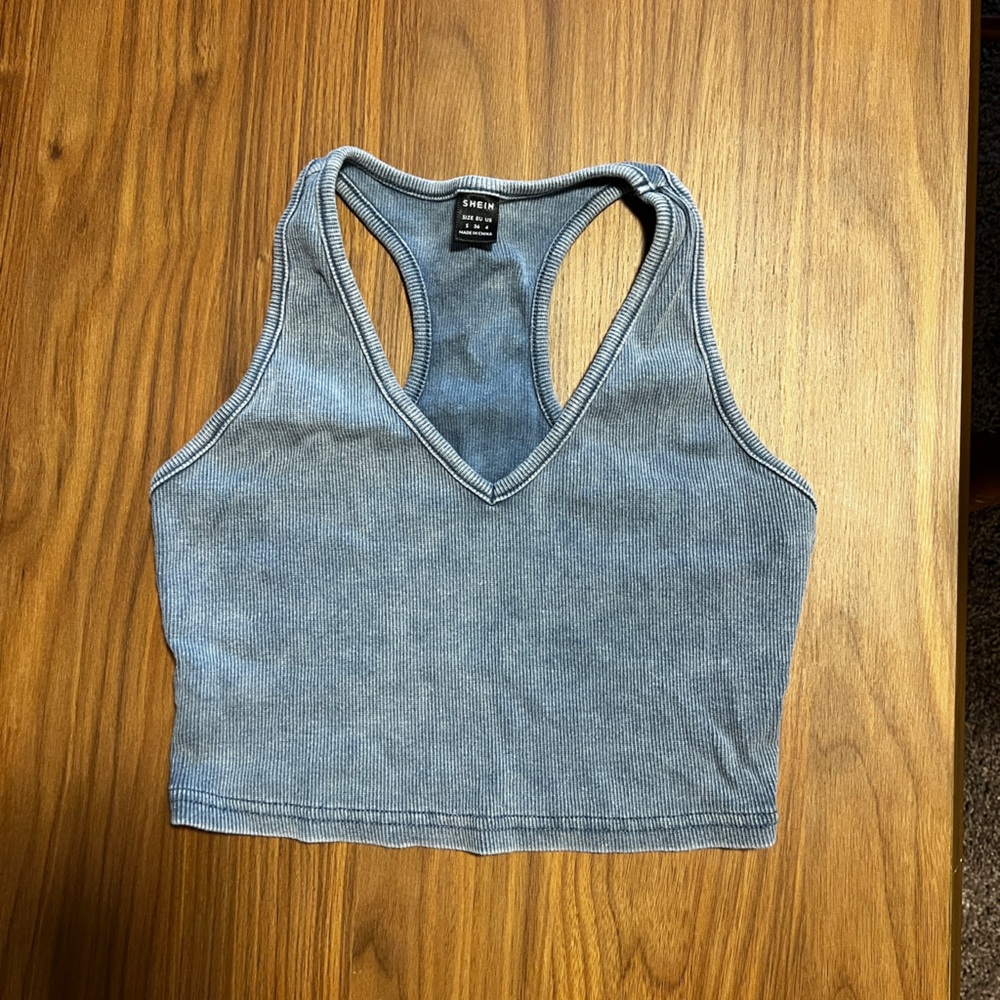 SHEIN Blue Ribbed Crop Top